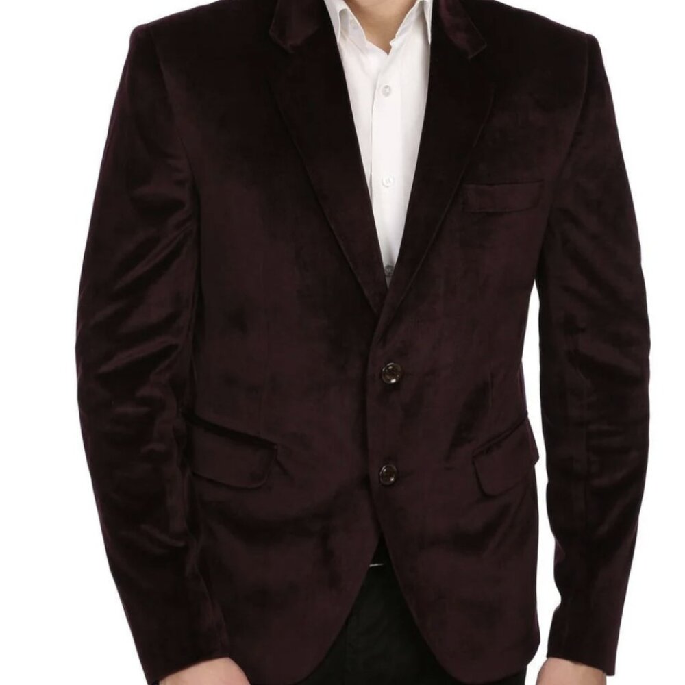 WINTAGE Men's Velvet Two Buttoned Party Wine Coat Blazer